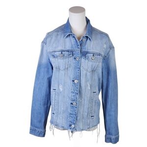 Hollister Distressed Light Wash Denim Jacket S Raw Hem Paint Splatter